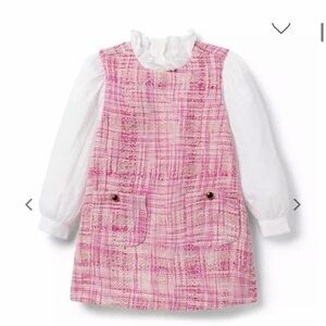 Janie & Jack Girls Pink Tweed and White Dress Size 6